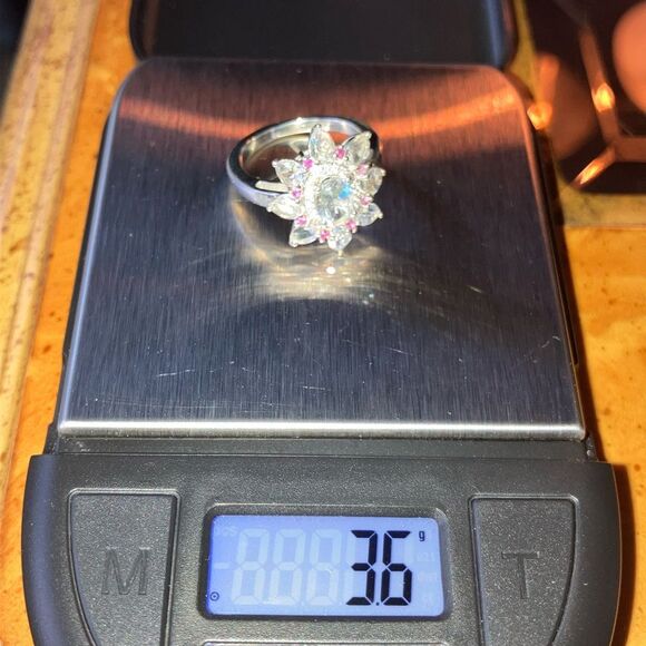 Rainbow Moonstone Pink Sapphire Sterling Silver Cocktail Ring - Picture 8 of 8